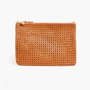 Clare V Cuoio Rattan Leather Flat Clutch with Tabs & Strap